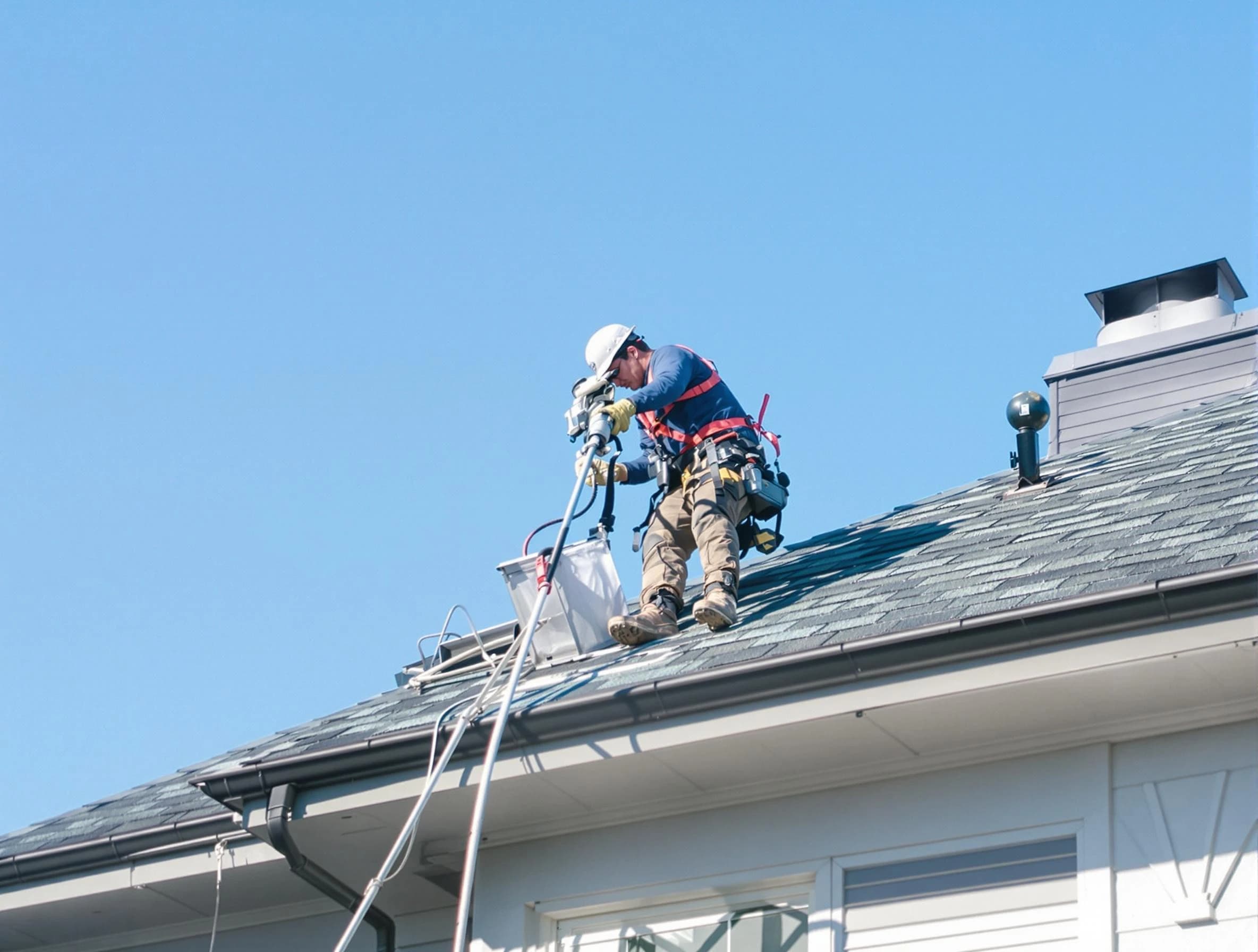 Brighton Dryer Vent Cleaning certified technician cleaning a roof-mounted dryer vent system in Brighton