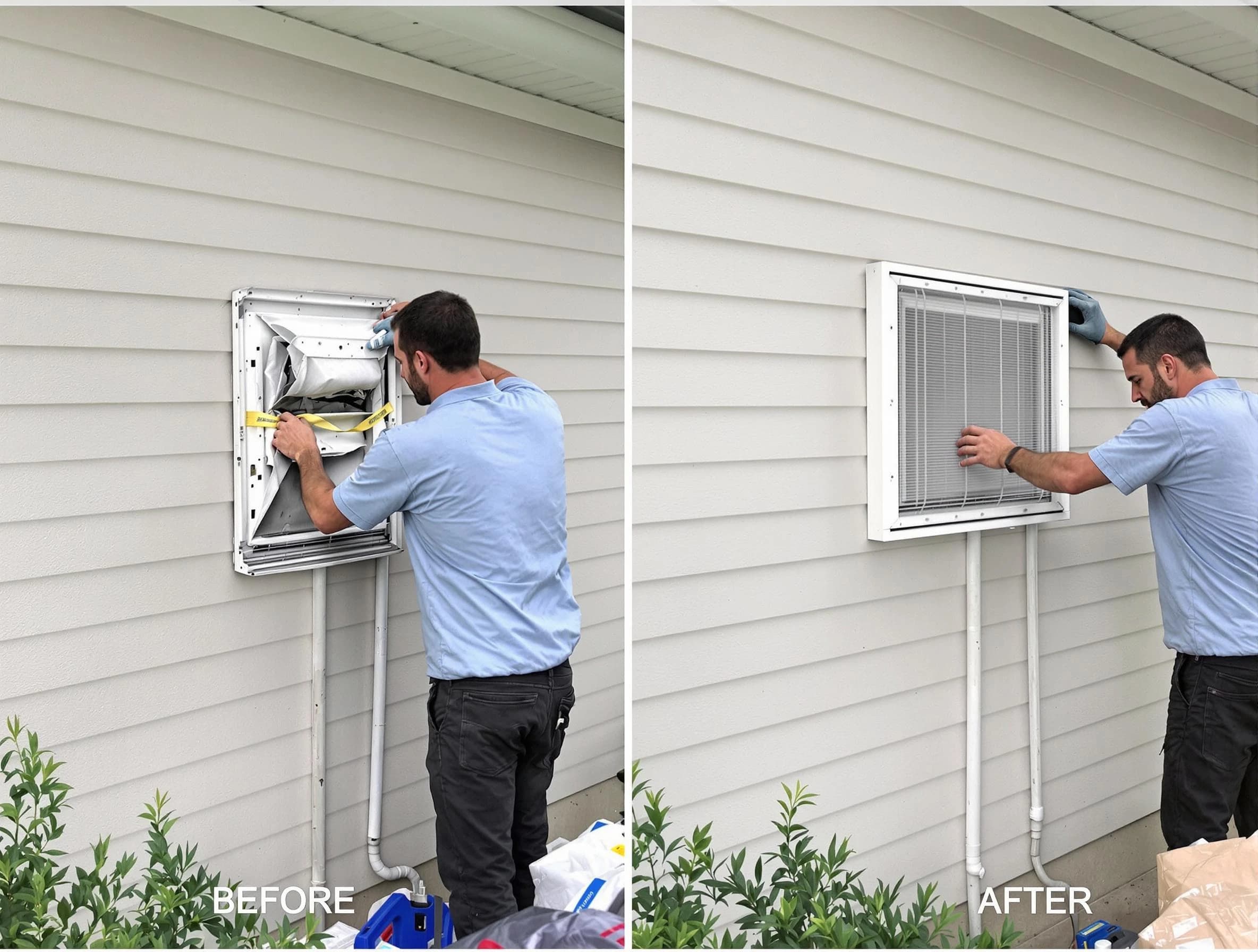 Brighton Dryer Vent Cleaning technician installing high-quality dryer vent cover at a residential property in Brighton